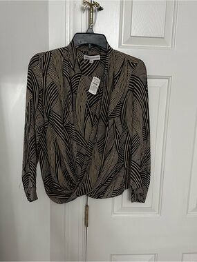 Amanda Uprichard Black and Taupe Draped Surplice Blouse